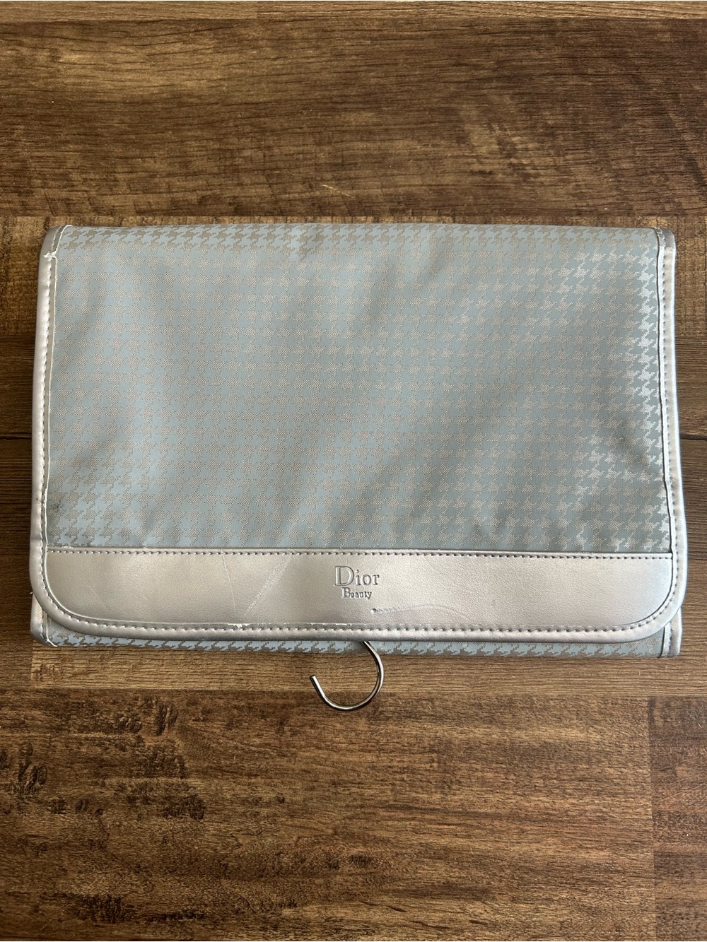 Dior Beauty Grey Houndstooth Hanging Travel Toiletry/Makeup Bag